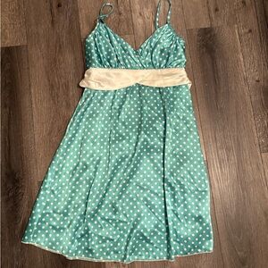 BCX Teal and Cream Polka Dot Midi Dress